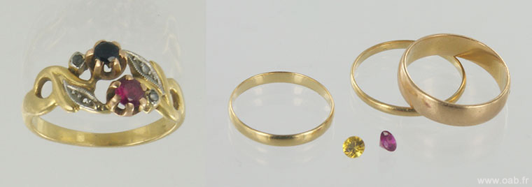 ancienne bague saphir rubis, broutille or et nouvelles pierres