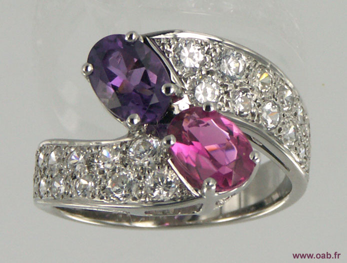 bague or, améthyste, tourmaline rose