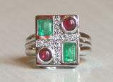 bague émeraudes, rubis et diamants