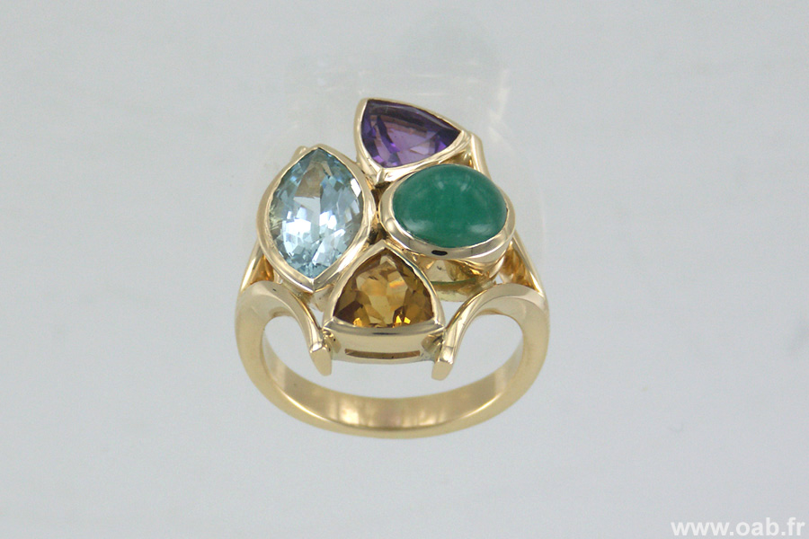 bague citrine, aigue-marine, améthyste, émeraude
