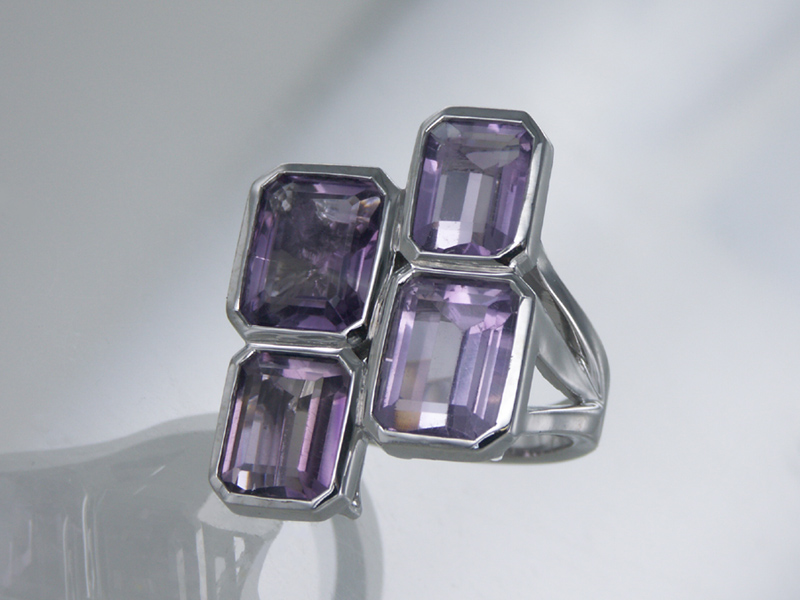 bague quatre améthystes rectangles