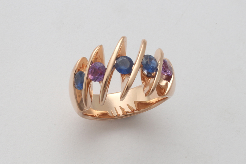 bague or rose, saphirs et améthystes