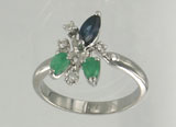 bague or, saphir, émeraude set diamants