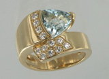 bague or, diamants et aigue-marine