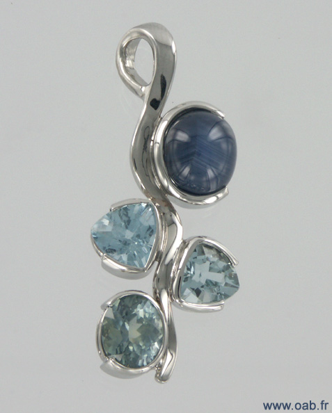 pendentif saphir étoilé,aigues-marines et saphir