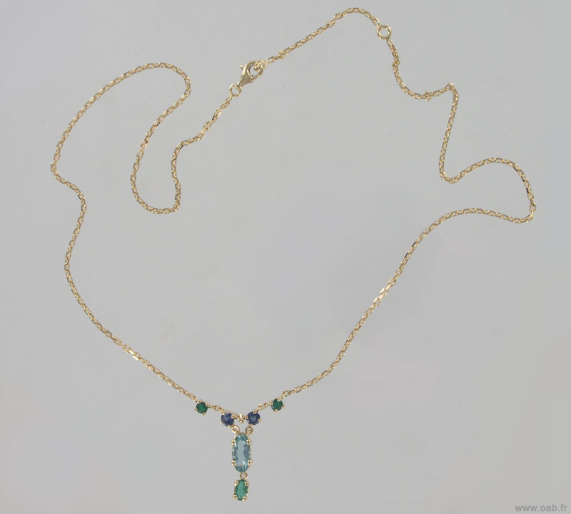 collier émeraudes, saphirs, aigue-marine